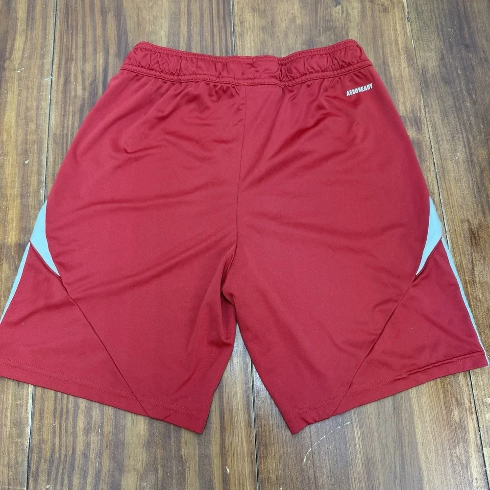 Adidas AeroReady Shorts Red White Striped Athletic Drawstring Boys Large